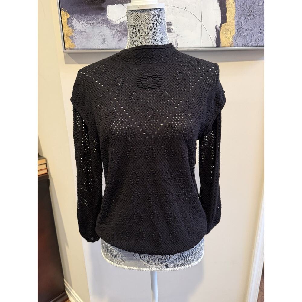 White House Black Market Open Crochet Knit Boho Whimsigoth Sweater S Mock Neck